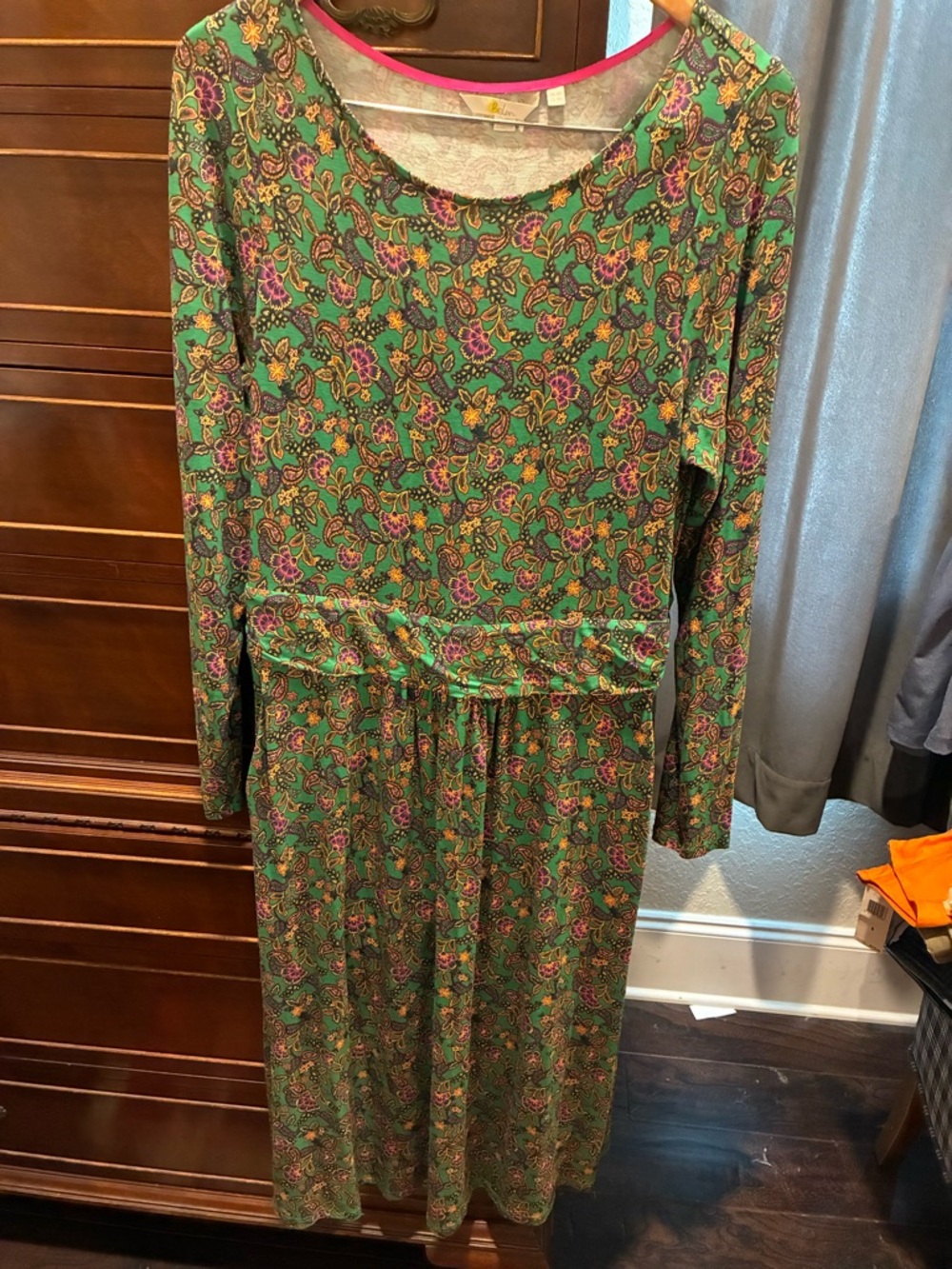 Boden Green Floral Long Sleeve Maxi Dress - Size 18